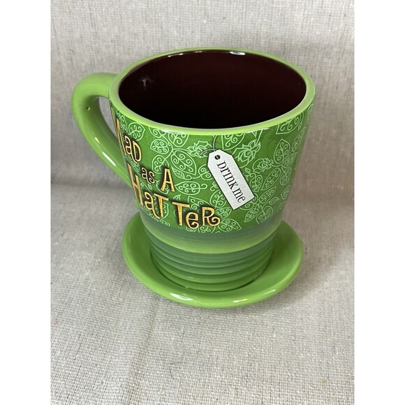 GREEN Disney Mad Hatter Mug Alice Wonderland Mad as a Hatter Tea Coffee Mug Cup - Picture 3 of 10